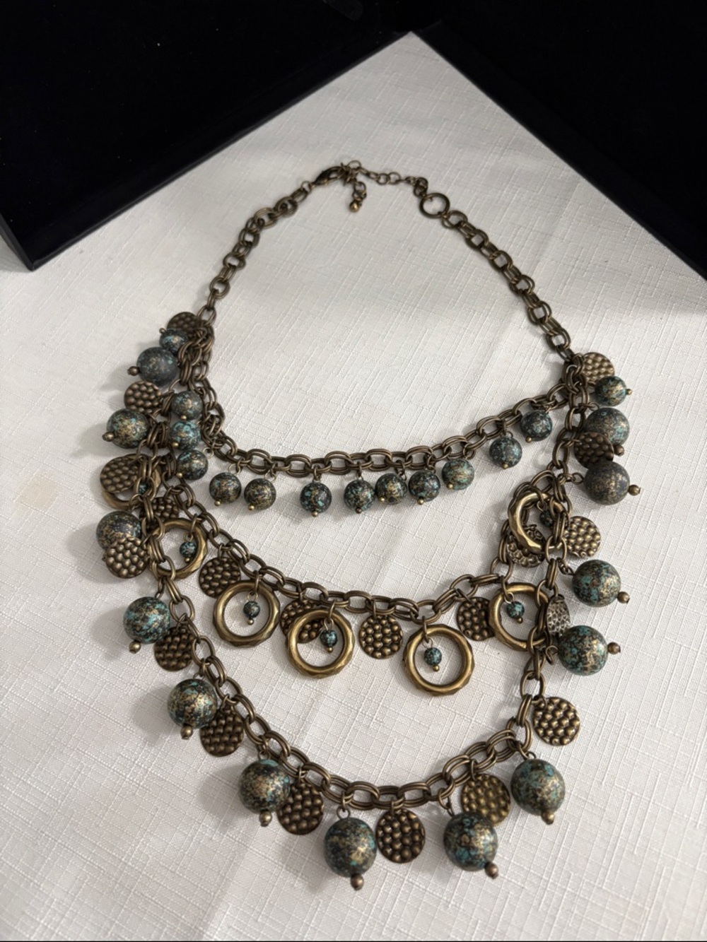Vintage-Inspired Multilayer Turquoise Bead and Brass Statement Necklace